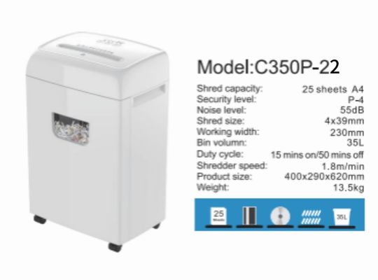 नया उत्पाद भारी ड्यूटी बिग बिन 35L 22 शीट पेपर स्क्रैडर क्रॉस कट ऑफिस होम यूज के लिए C350P-22